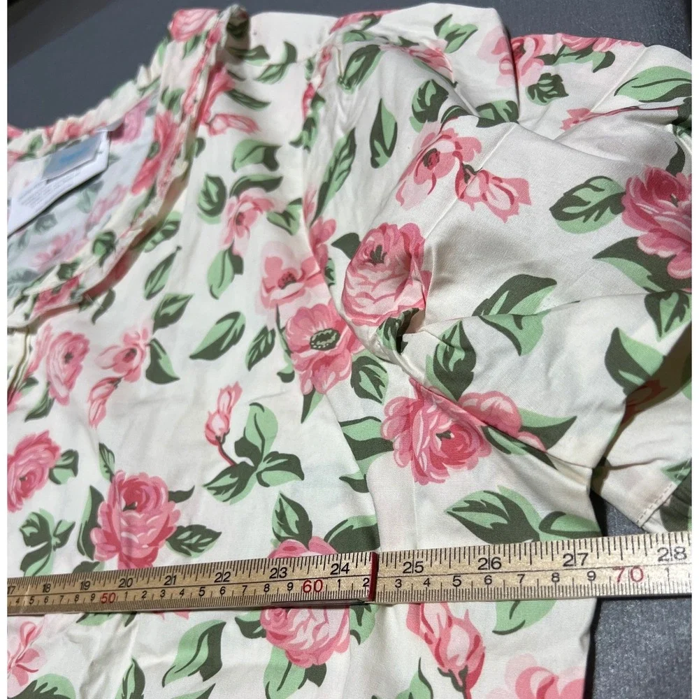 National Floral Snap Front House Dress Duster Lounger Pink Roses Robe Cotton 3X